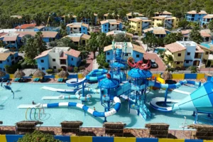 Kunuku Aqua Resort Curaçao day pass with colorful water slides, pools and family activities